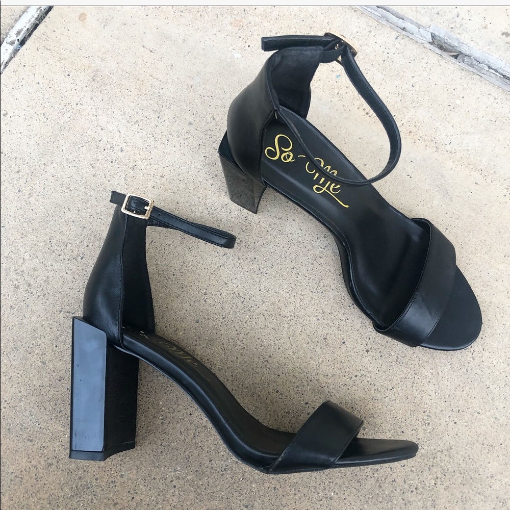 Chunky Black Leather Heels